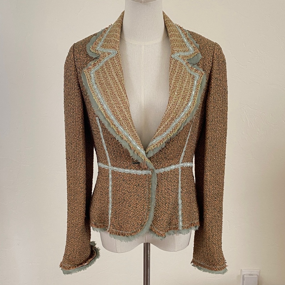 *** "True Meaning" ~ Brown Tweed Blazer with Green Trim